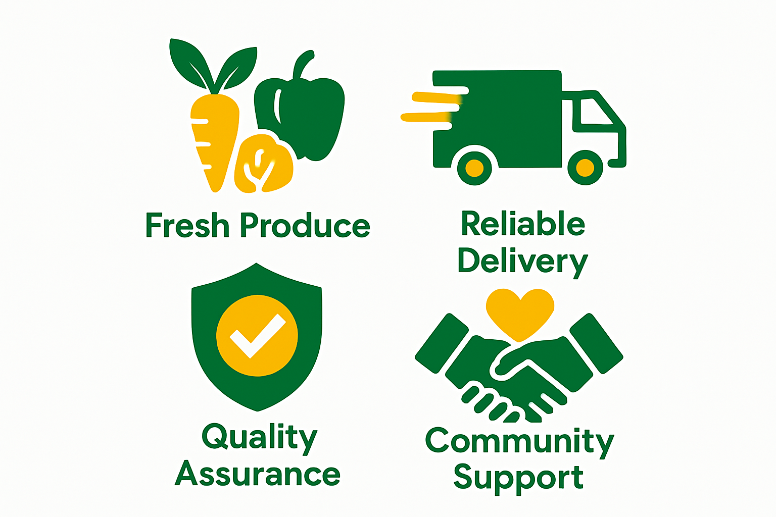 Fresh Produce, Reliable Delivery, Quality Assurance, Community Support